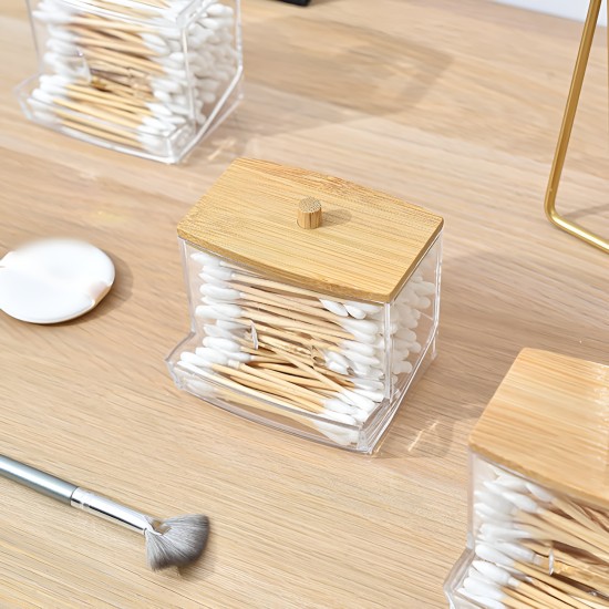 Acrylic Cotton Organizer With Wooden Cover